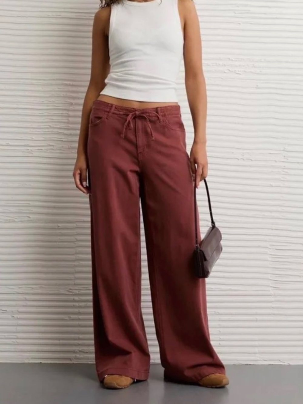 American Eagle Dreamy Drape Stretch Low-Rise Ultra Wide-Leg Pant (Dark Rust)